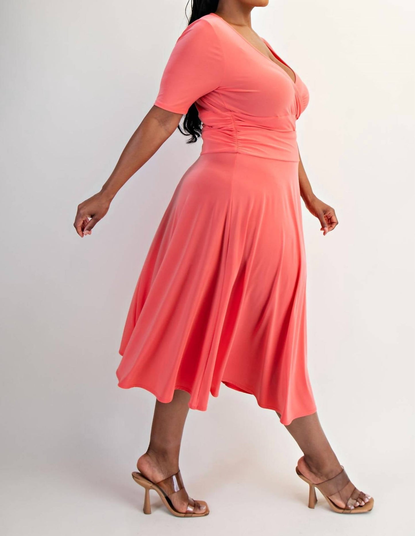 The Curve La - Plus Size Knit Surplice Midi Dress With Full Skirt