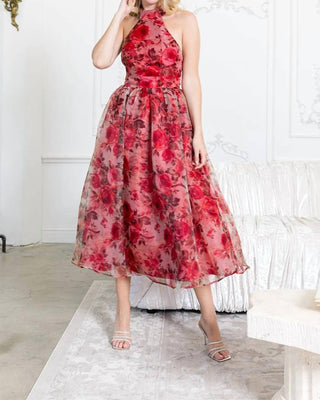 B.Right - Floral Organza Halter Midi Dress