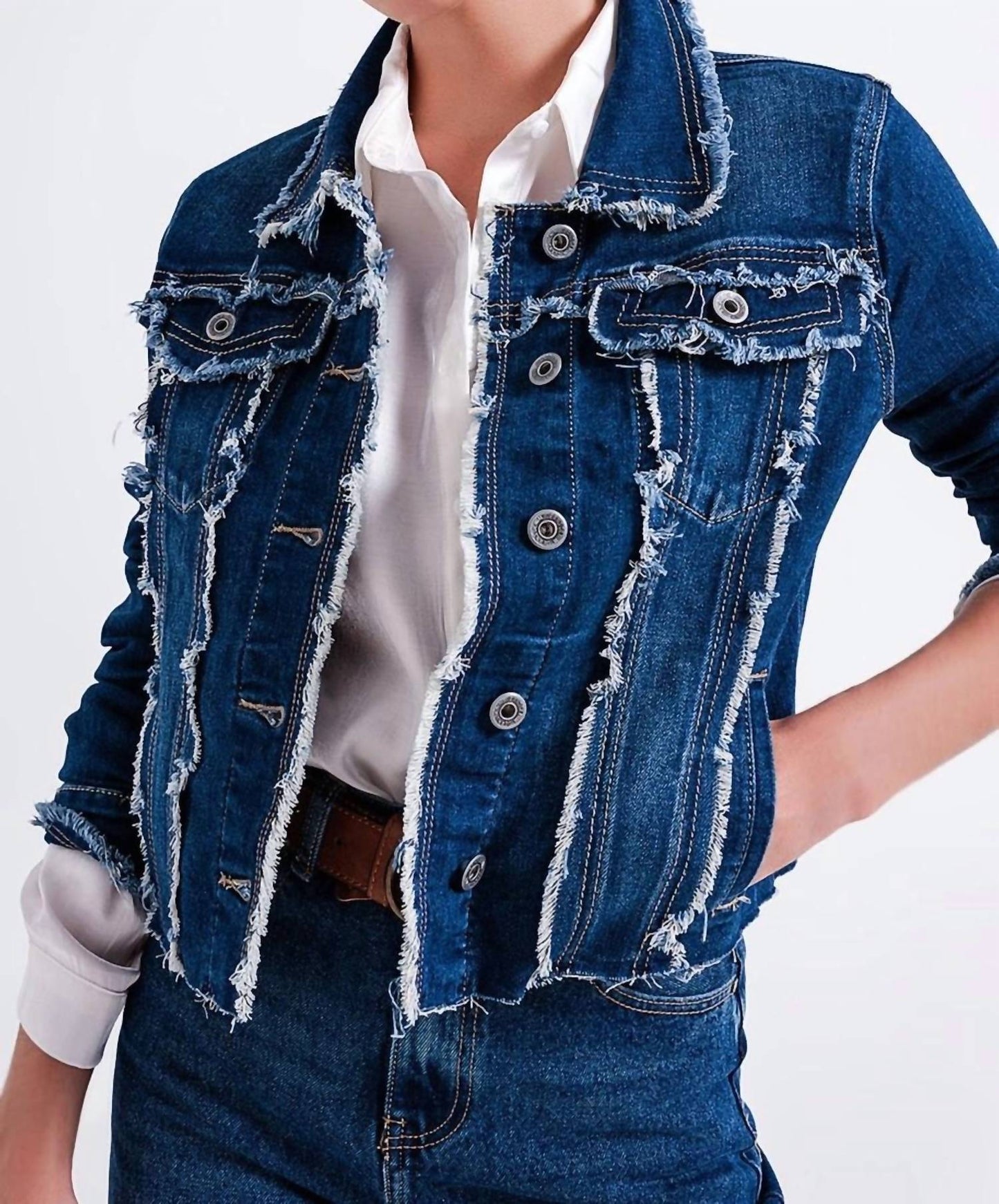 Q2 - Denim Jacket With Frayed Design