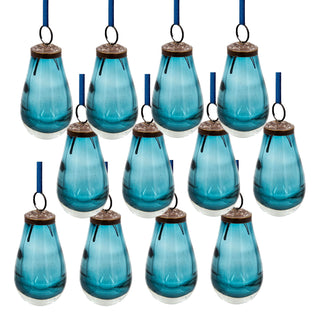 Set of 12 Blue Glass Teardrop Ornaments – Elegant Decorative Hanging Christmas Tree Set