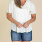 Pol - V-neck Contrast Seam Mixed Print Top
