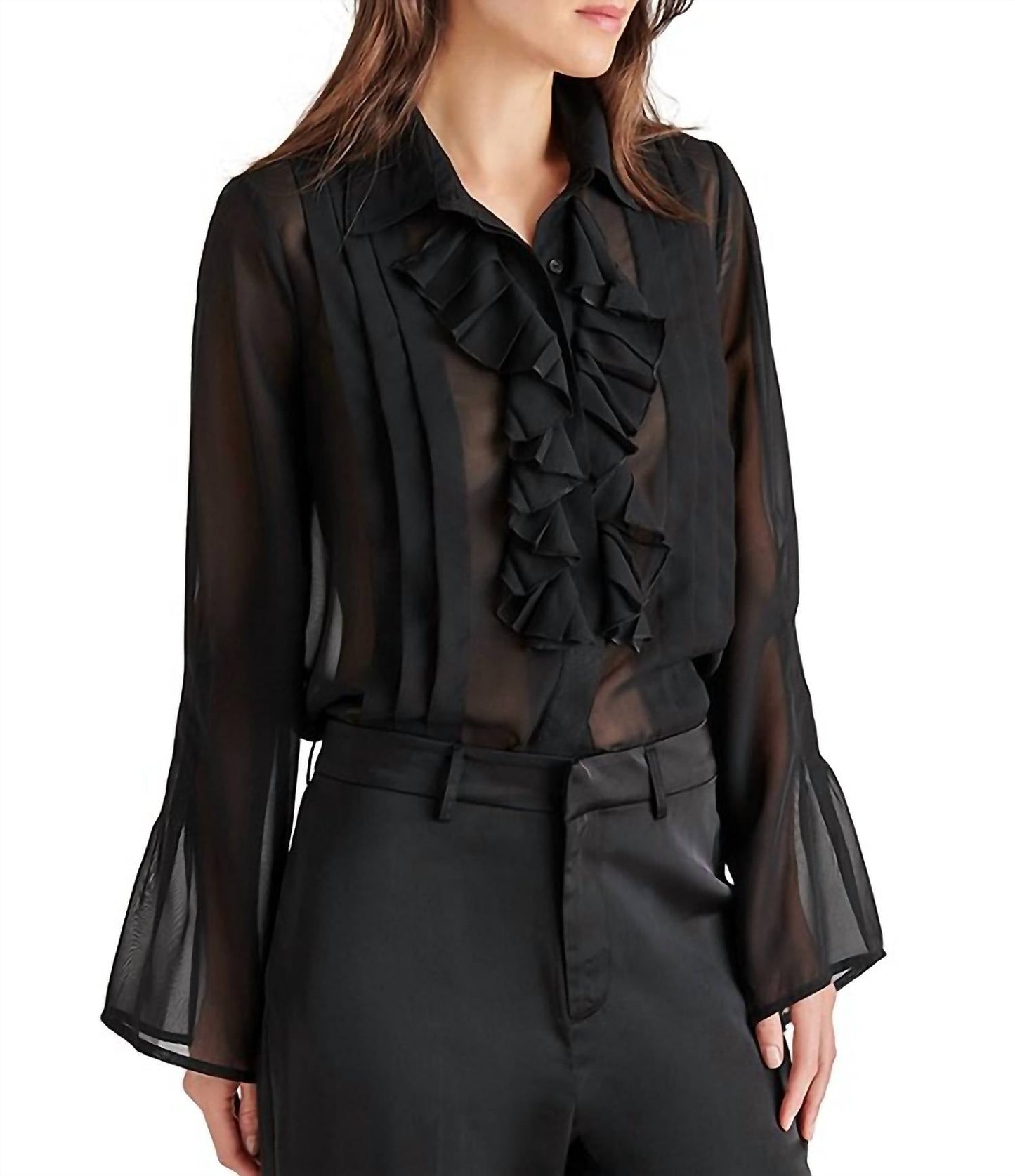 Steve Madden - Aurora Collar Ruffle Neck Long Sleeve Button Front Blouse
