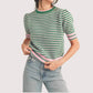 &Merci - Striped Pointelle Puff Sleeve Sweater