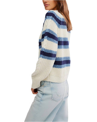 Free People - Frankie Cable Striped Pullover Sweater