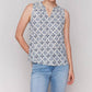 Charlie B - Ruffle Collar Geometric Pattern Blouse