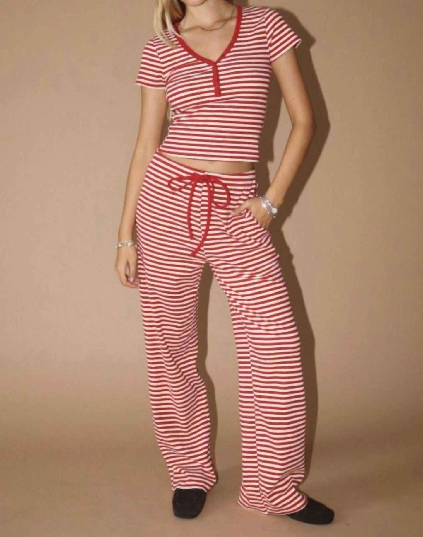 Bailey Rose - Striped French Terry Button Up Top