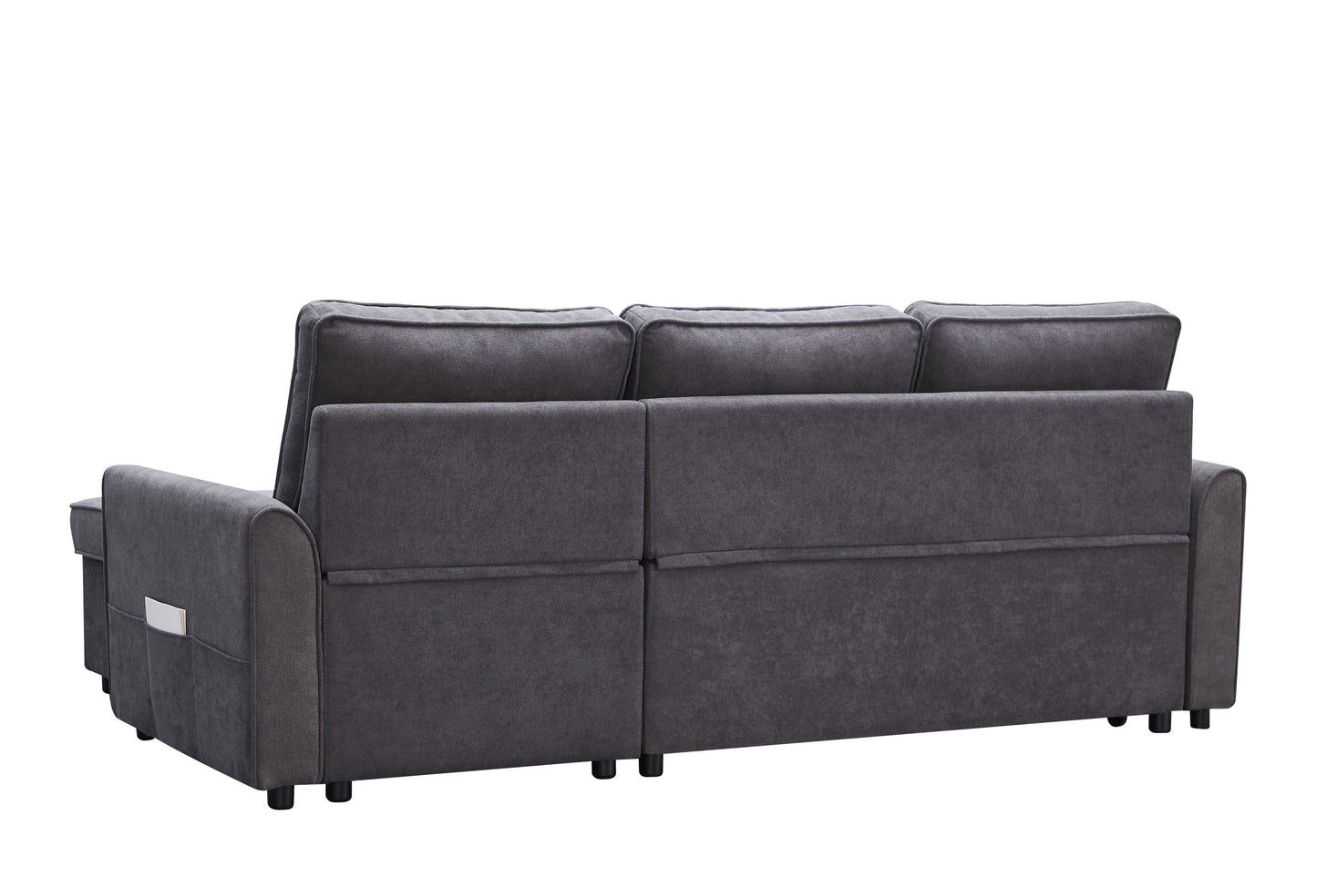 Modern Modular L-Shaped Sofa Bed with Chaise Dark Grey Linen