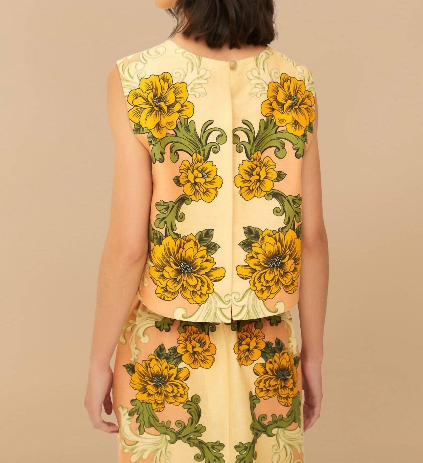 Farm Rio - Delicate Flower Arabesques Linen Crop Top
