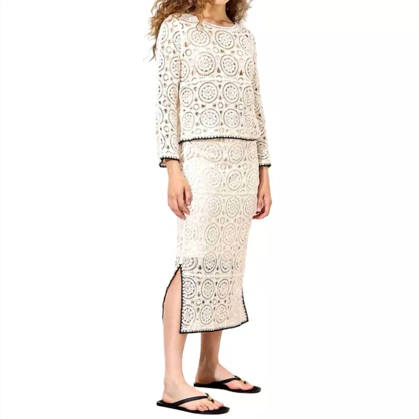 Apricot - Crochet Longsleeve Top