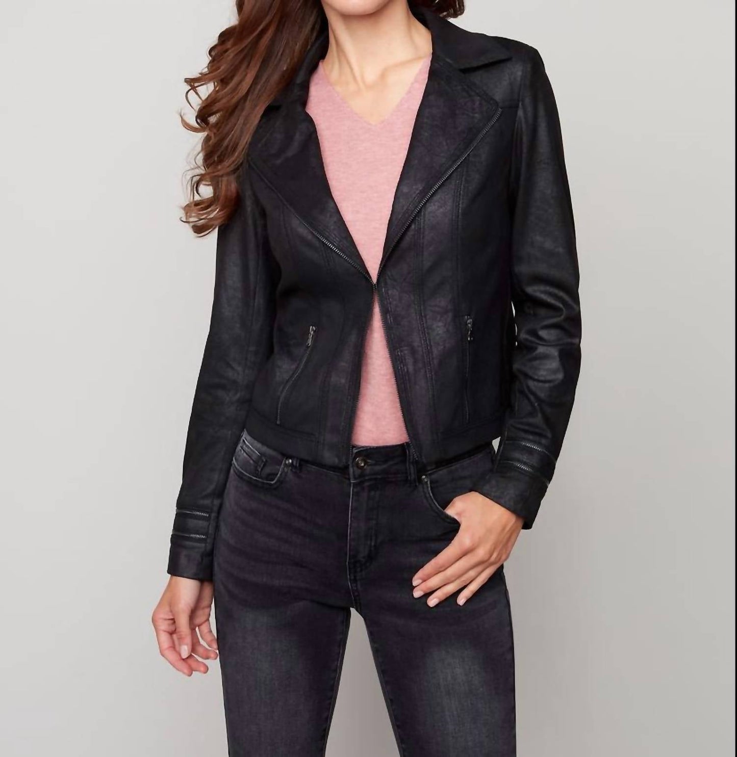 Charlie B - Faux Suede Front Closure Moto Jacket