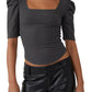 Free People Night Lily Rib Crop Top in Charcoal, Size Medium