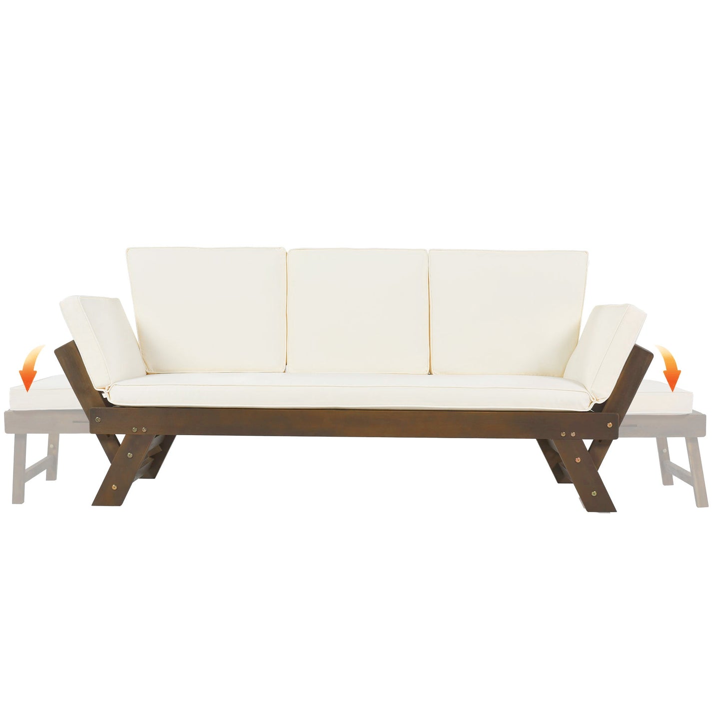 TOPMAX Outdoor Adjustable Patio Wooden Daybed Sofa Chaise Lounge