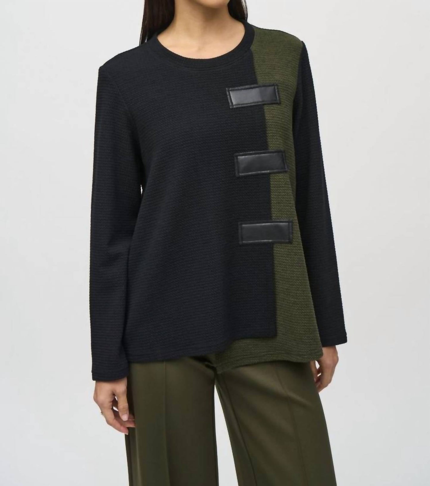 Joseph Ribkoff - Two-tone Color Block Textured Tunic