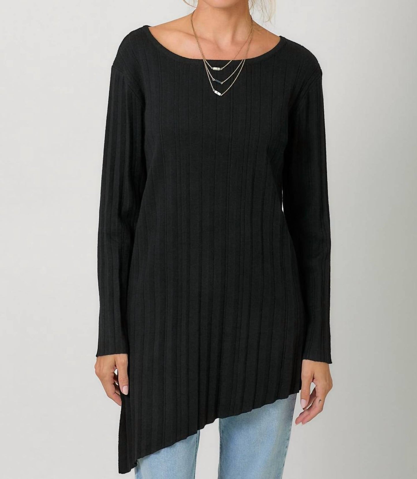 Mystree - Pleated Diagonal Cut Tunic Sweater