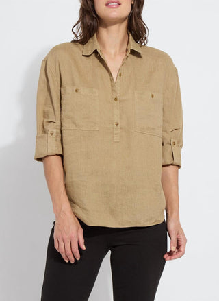 Camisa utilitária de linho Lysse - Roe Roll Tab