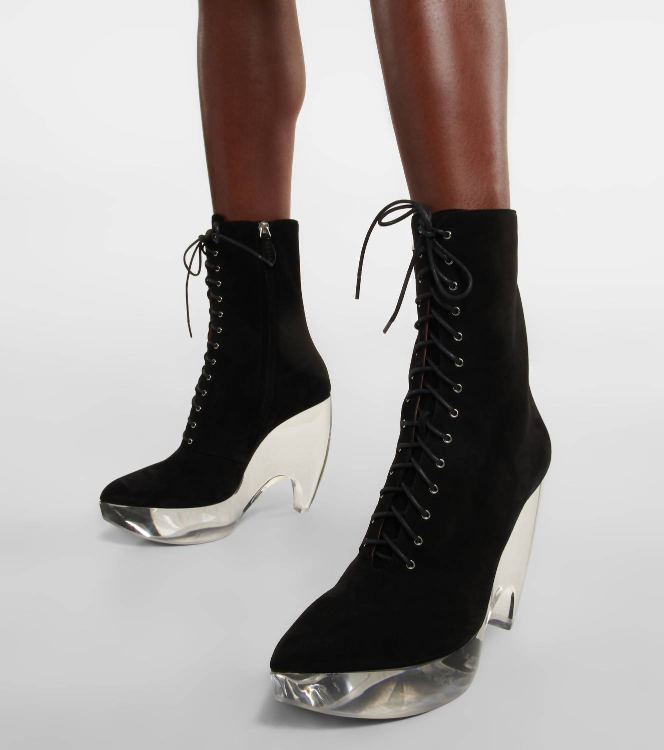 Alaia - Preloved Suede Lace Up Platform Plexi Sole Bootie