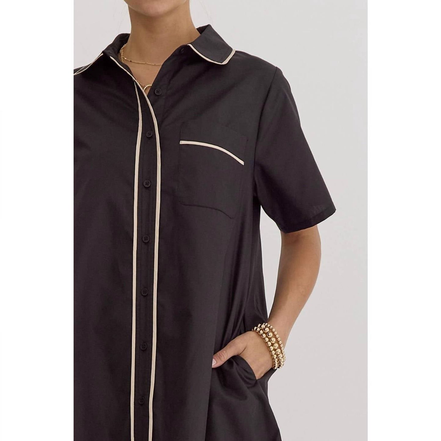 Style Usa - Collared Short Sleeve Mini Dress