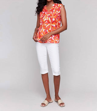 Charlie B - Camisa sem mangas de gaze de algodão estampada