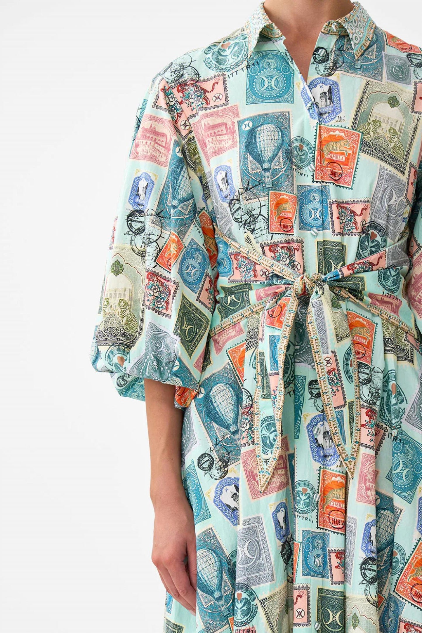 Camilla - Women's Waist Tie Shirt Dress