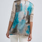 Avant Toi - V Neck Pullover With Watercolor Print Back Silk Top