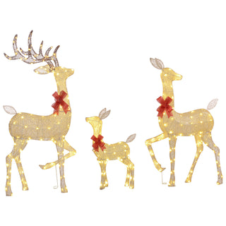 4.5ft 3-Piece Outdoor Light-Up Christmas Deer Family with LED Lights- Gold