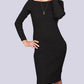 P.Cill - Plain Ribbed Cowl Neck Sweater Dress