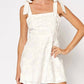Lalavon - Flower Texture Mini Dress With Ribbon Shoulder Ties