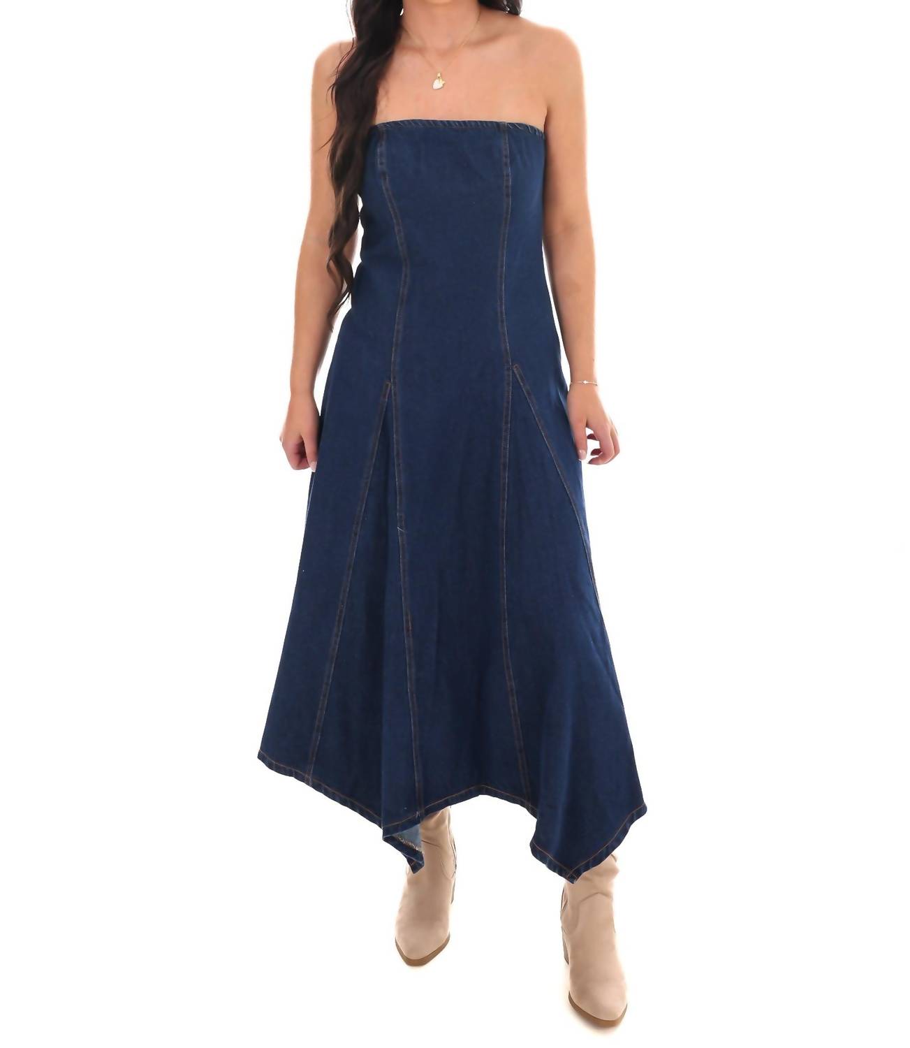 Le Lis - Chasing Joy Denim Tube Midi Dress