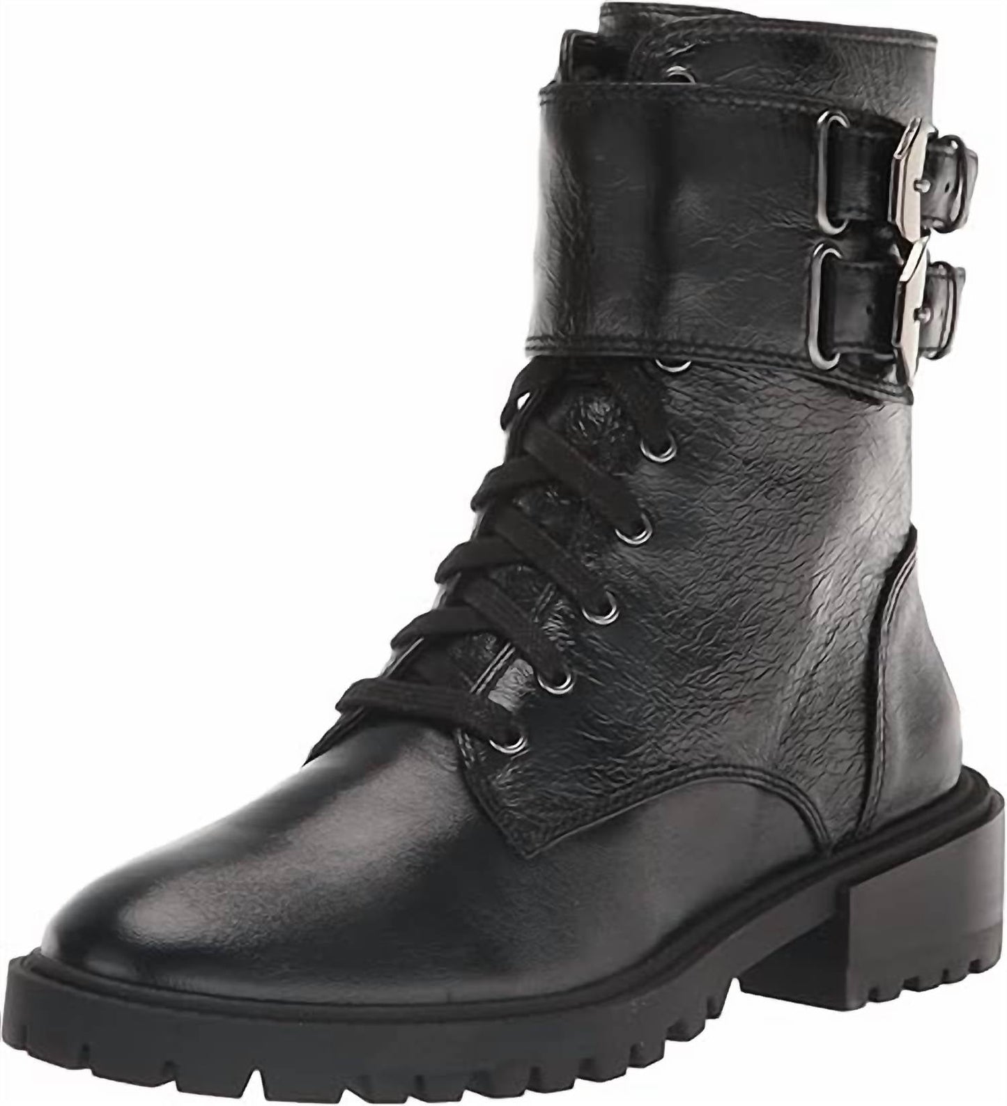 Vince Camuto - Women's Croc Lace Up Fawdry Block Heel Leather Combat Boot