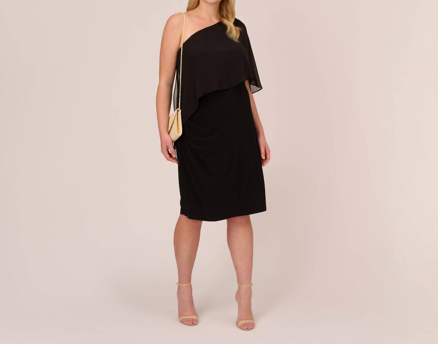 Adrianna Papell - One Shoulder Chiffon Cape Midi Dress
