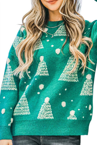 A Thousand Words - Holiday Tree Print Pompom Sweater
