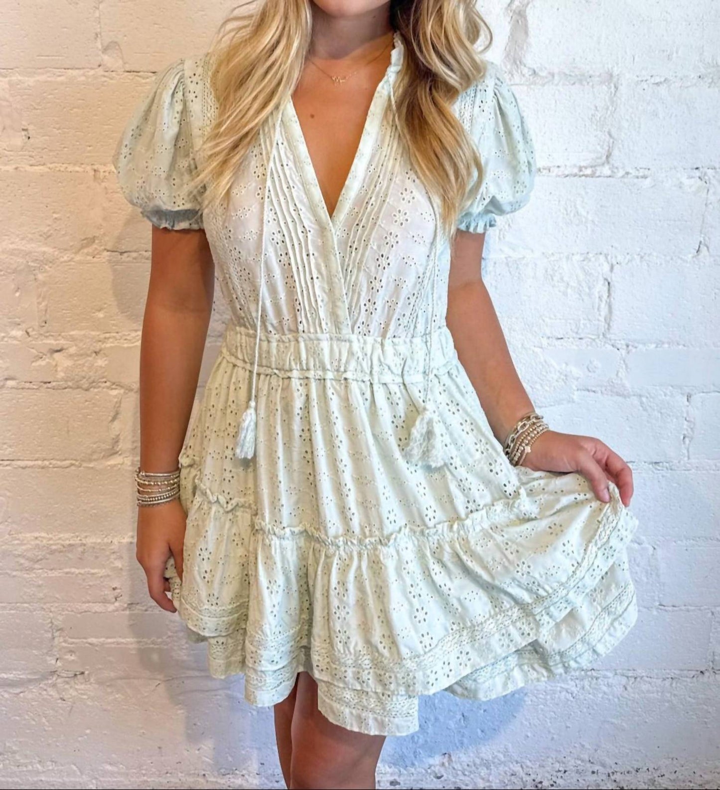 Mable - Eyelet Ruffle Tier Mini Dress