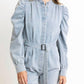 Karlie - Denim Belt Long Sleeve Romper