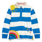 Mini Boden Kids' Stripe Appliqué Cotton Rugby Shirt in Bright Marina Blue/Ivory, Size 5-6Y