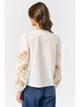 Lalavon - Blusa com Gravata Bordada Mavis