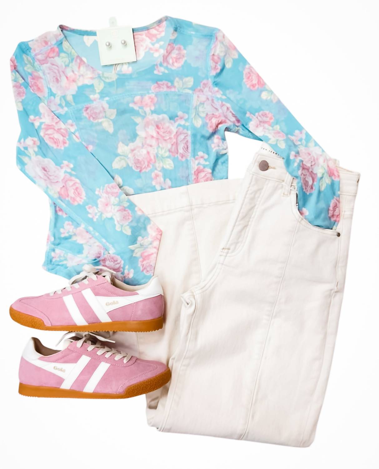 Listicle - Women's Floral Mesh Fitted Long Sleeve Top