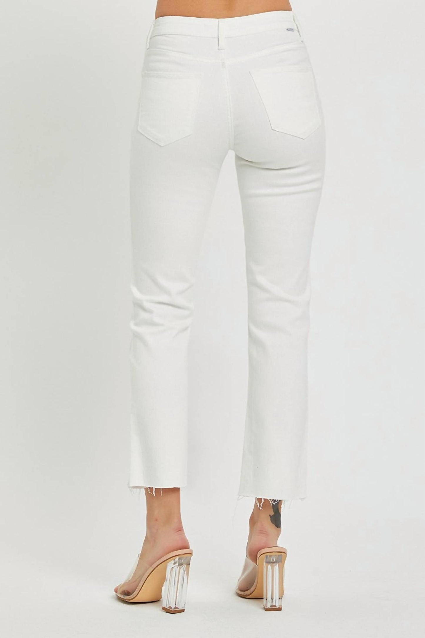 Risen - High Rise Tummy Control Raw Hem Straight Jeans