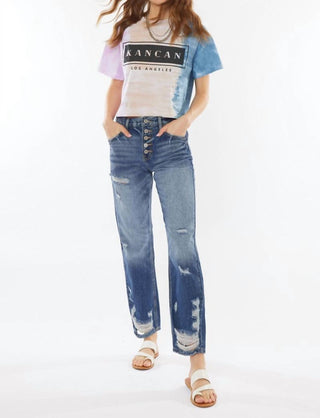 Kancan - Calça Jeans Crop Reta Relaxada de Cintura Alta