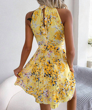 Aria Romance - Lace Up Floral Dress With Large Flounces