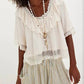 Free People - Lulu Knit Billowy Ruffle Lace Trim V-neck Top