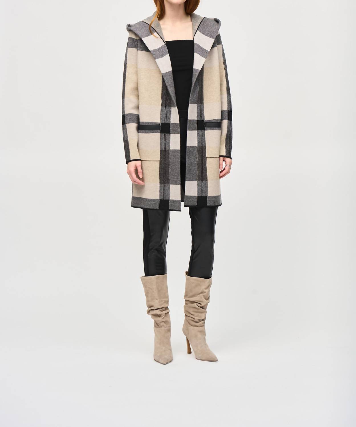 Joseph Ribkoff - Hooded Tartan Winter Cardigan