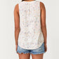 Lovestitch - Women's Floral Lattice Trim Split V Neck Tank Top