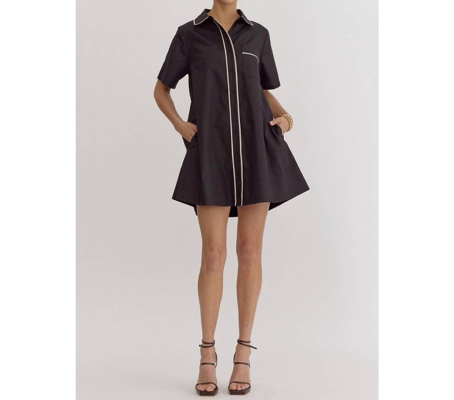 Style Usa - Collared Short Sleeve Mini Dress