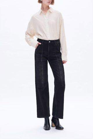 Bayeas - Seamed High Waist Wide Leg Jeans