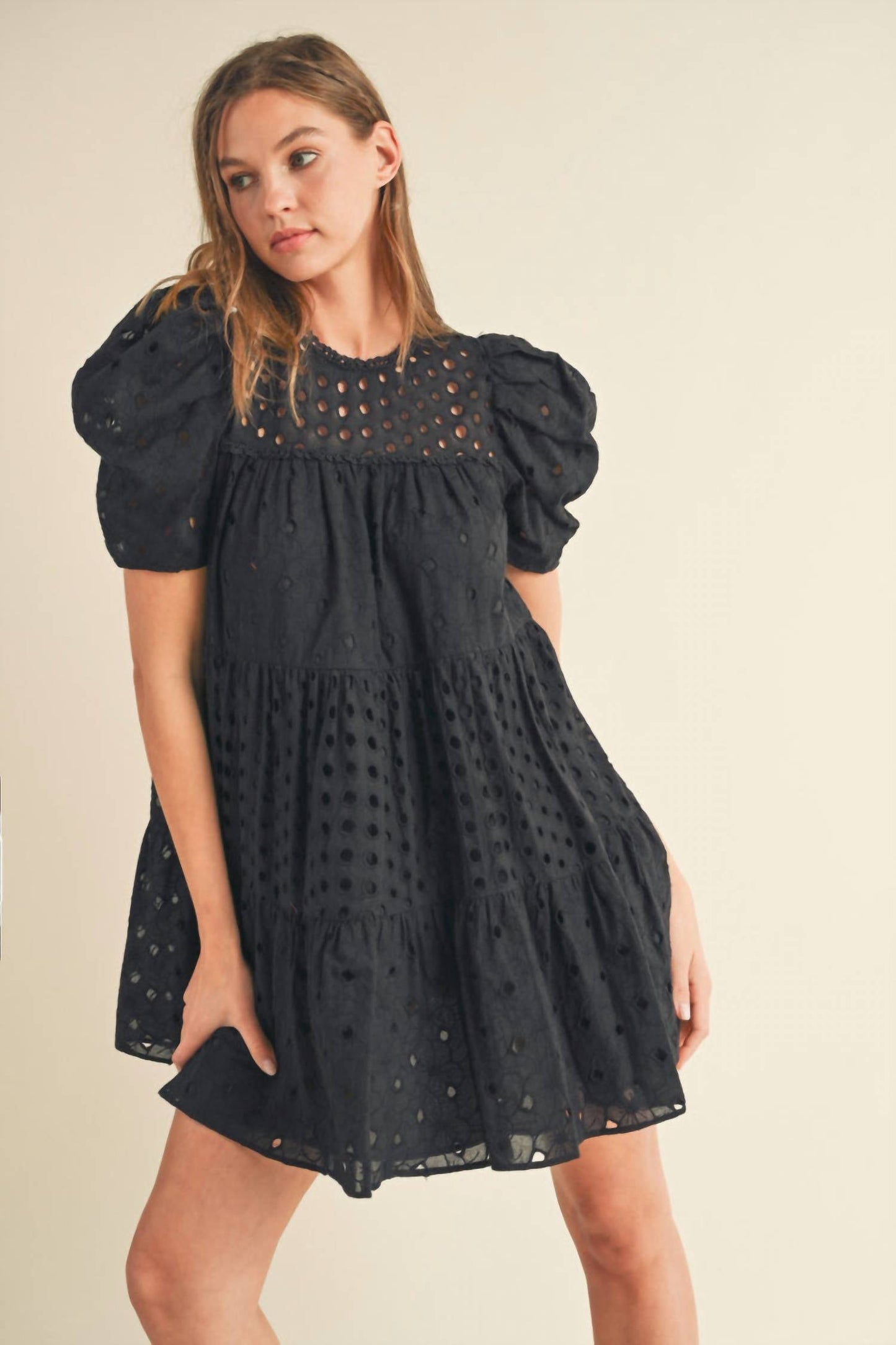 &Merci - Keri Eyelet Babydoll Mini Dress