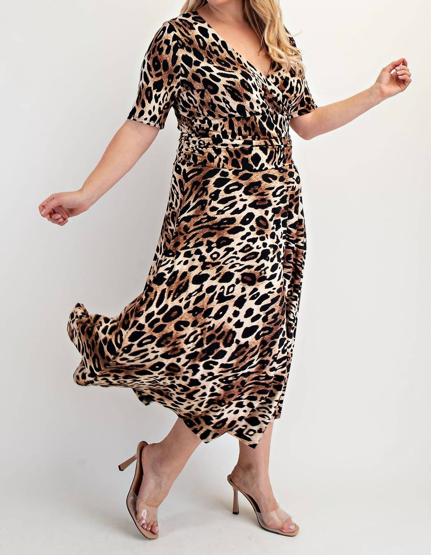 The Curve La - Plus Size Surplice Midi Dress With Full Skirt