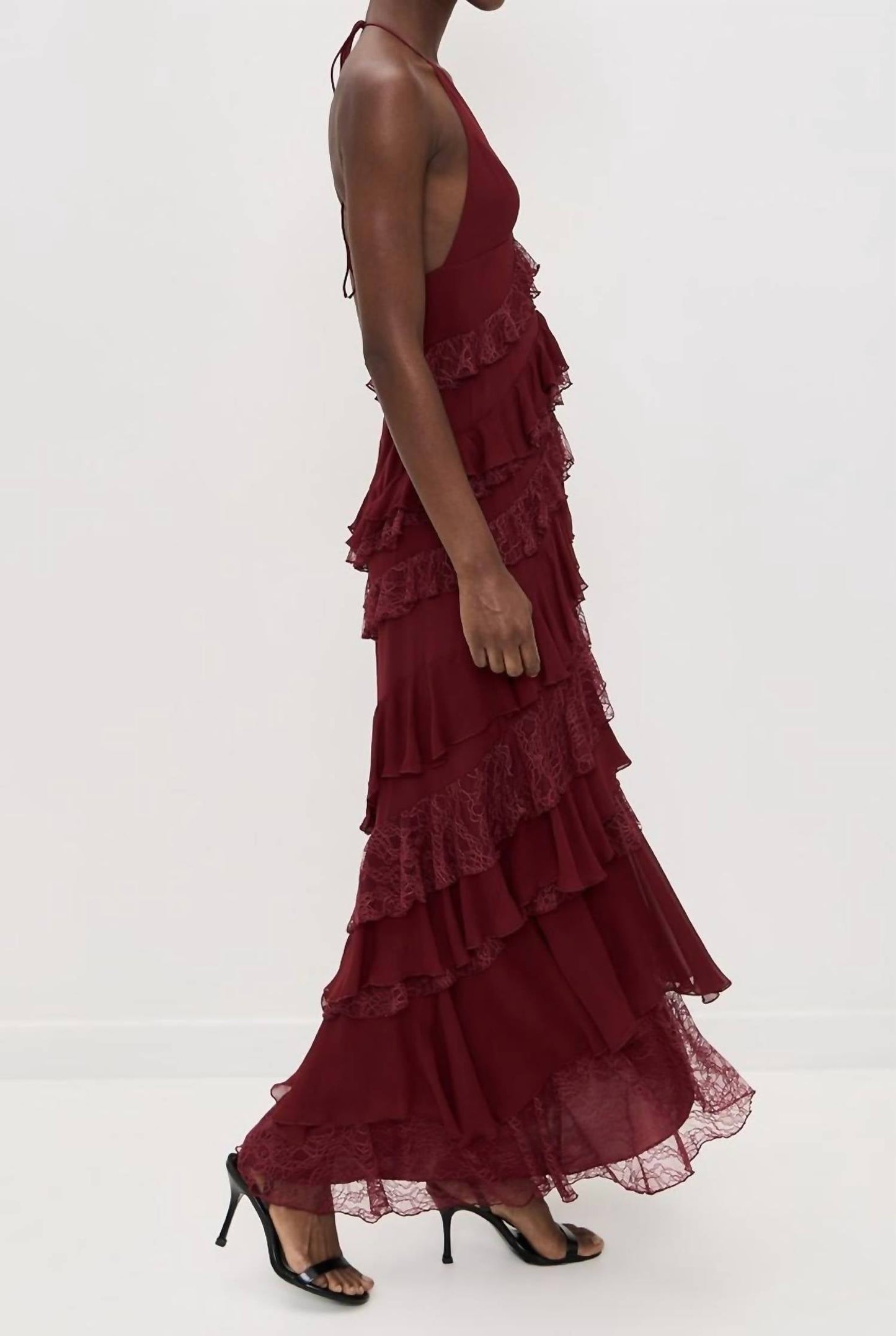 Alice + Olivia - Liana V Neck Ruffle Maxi Dress