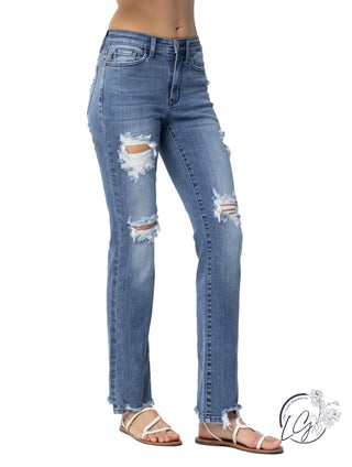 Judy Blue - Calça jeans Marian Destroyed reta, cintura média
