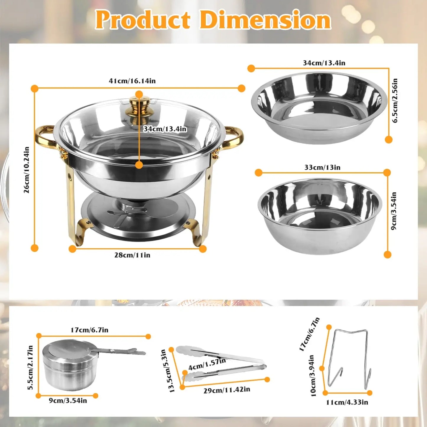 4pcs Round Chafing Dish Buffet Set 4.76qt Stainless Steel