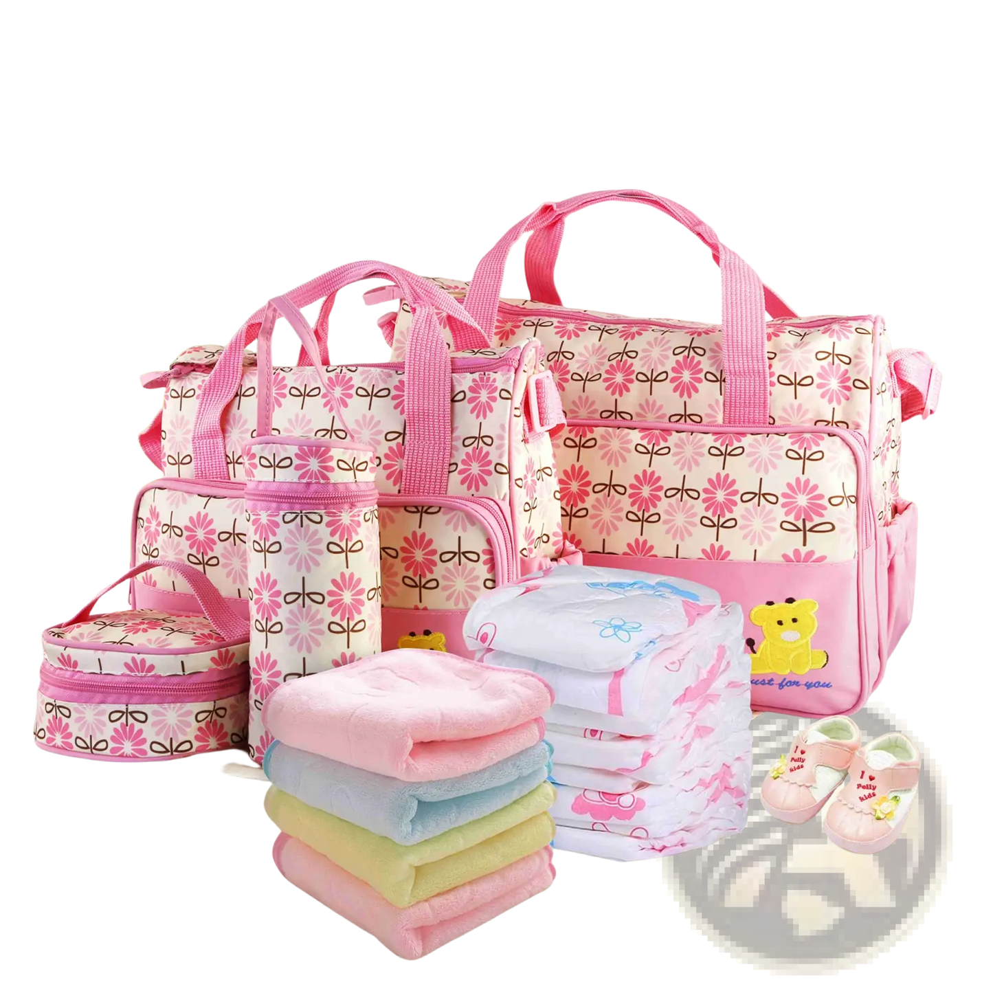 5-piece Floral Water-resistant Baby Diaper Bag Travel Set